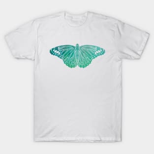 Butterfly Design in Blue and Green Paint Strokes Pattern T-Shirt